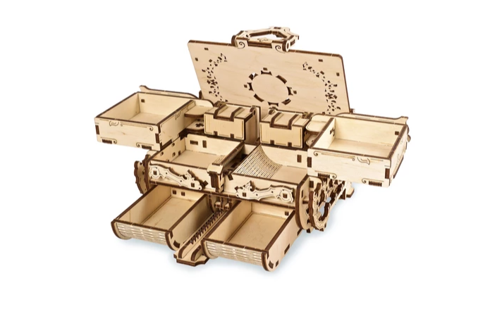 Fuego Cloud 3D Wooden Mechanical DIY Model Kit inside compartments Amber Jewelry Box