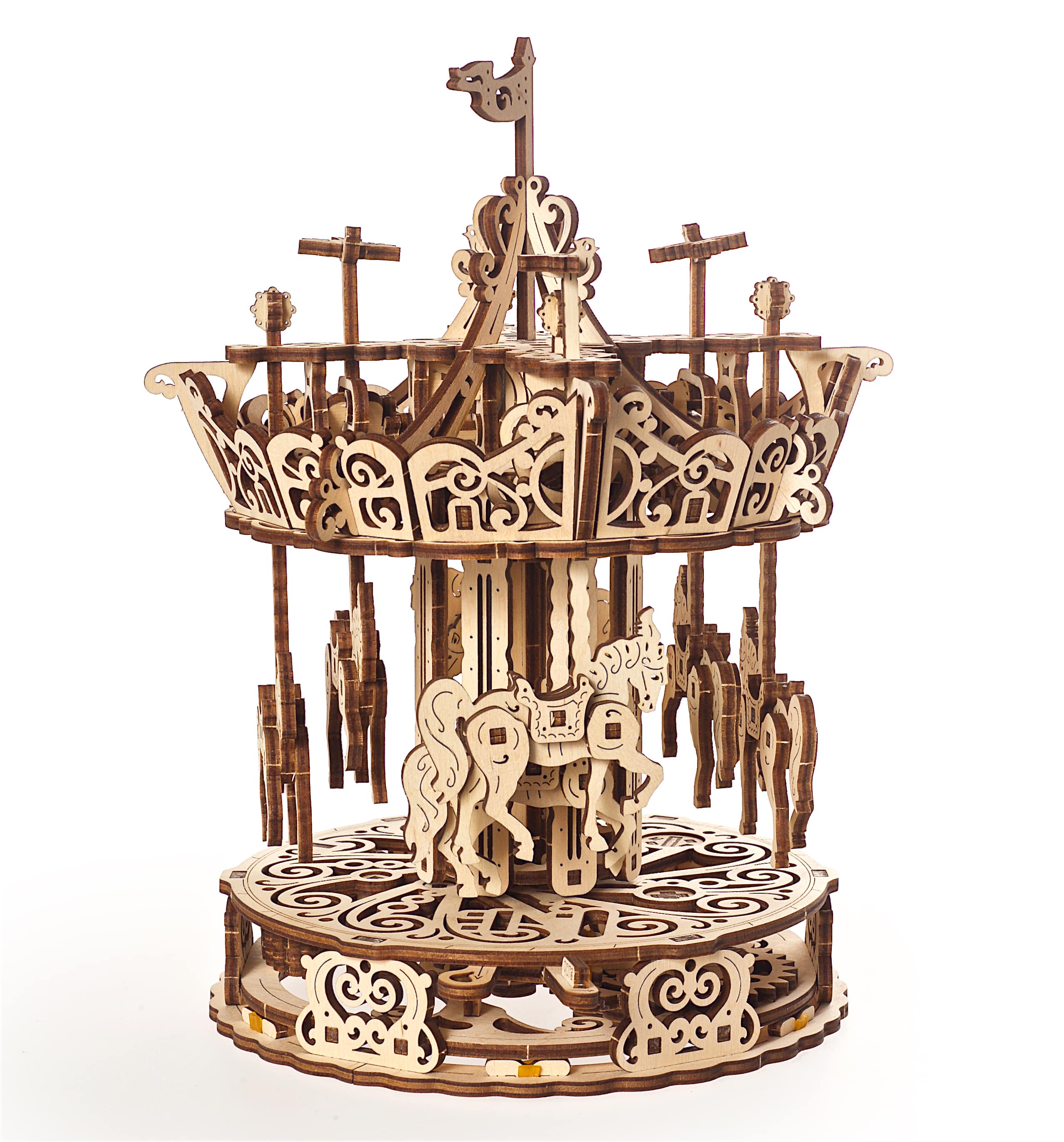 Fuego Cloud 3D Wooden Mechanical DIY Model Kit Carousel Front View