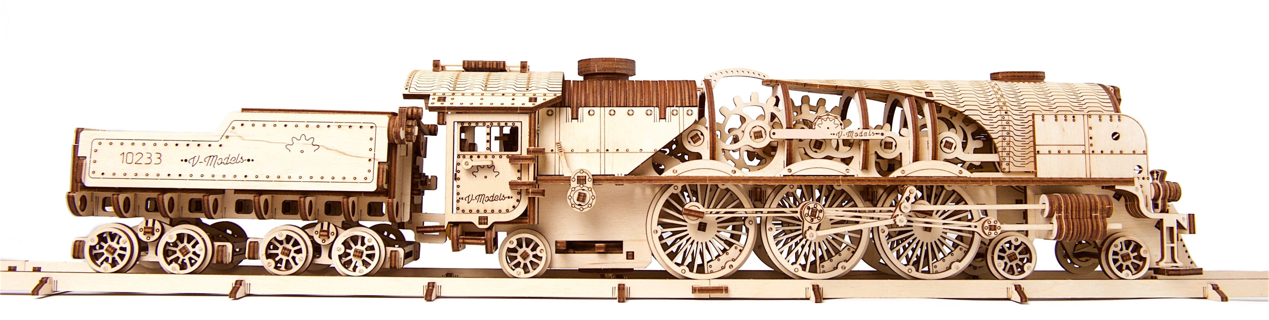 Wooden Mechanical 3D Puzzle Steam Locomotive Model Kit Fuego Cloud