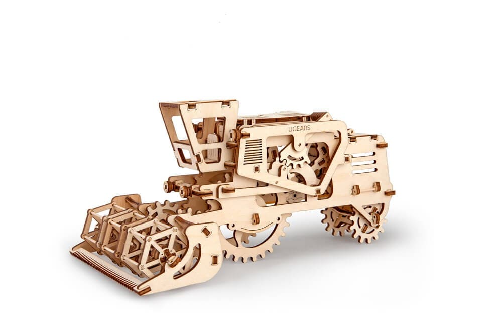 Fuego Cloud 3D Wooden Mechanical DIY Model Kit Combine Harvester side view 